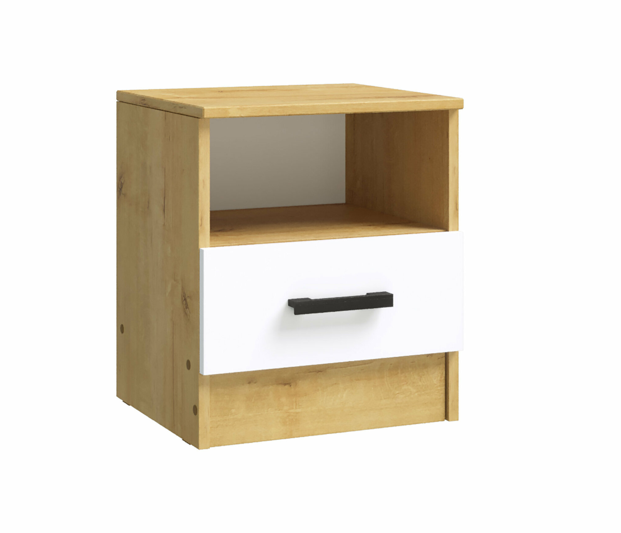 фото Тумба прикроватная столплит ЭКО с выдвижным ящиком и полкой, ЛДСП, Дуб Вотан-Белый Гладкий