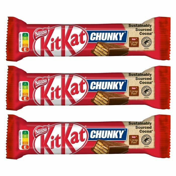 Шоколадный батончик KitKat Chunky покрытый молочным шоколадом с хрустящей вафлей, 3 шт. по 40 гр. (Германия)