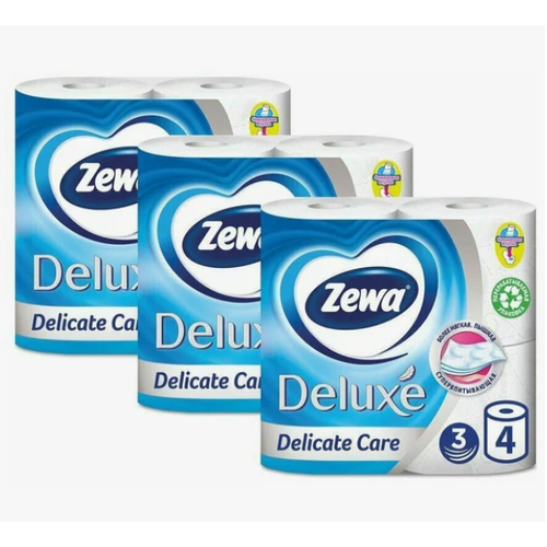 Туалетная бумага Zewa Deluxe, 3 слоя, белая, 4 шт, 3 уп. туалетная бумага zewa deluxe белая 4 рулона 3 слоя х2шт