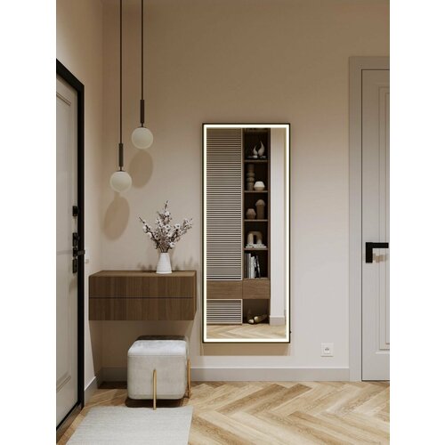 Настенное зеркало с LED подсветкой в чёрной алюминиевой раме. 163Х60 см.