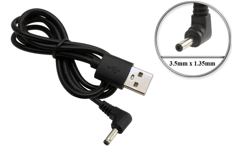 Переходник USB - 5V, 3.5mm x 1.35mm, угловой, 1m, для зарядки планшета, сетевого оборудования (маршрутизаторов, роутеров), автоэлектроники и др.