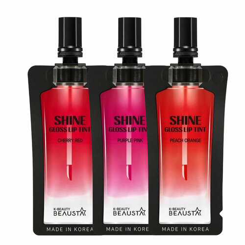 Beausta Набор стойких тинтов для губ / Shine Gloss Lip Tint, 3 шт. набор мини тинтов secret key sweet glam tint glow mini kit 3 шт