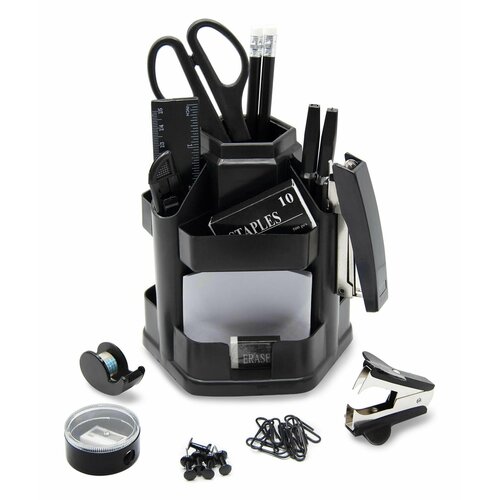 Органайзер настольный канцелярский набор 17 предметов вращающийся черный картонная упаковка 3579 850₽