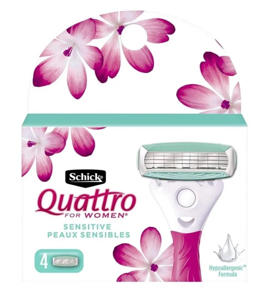 Сменные кассеты для женской бритвы Schick Quattro for Women Sensitive 4 шт.