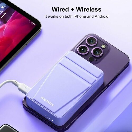 Повербанк Momax QMAG POWER15 Wonderful Magnetic Stand Wireless Charging Power Supply 10000mAh - Purple 6140₽