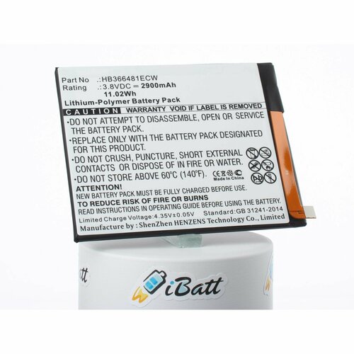 Аккумуляторная батарея iBatt 2900mAh для HB366481ECW, Ascend P9, EVA-AL00, 6X