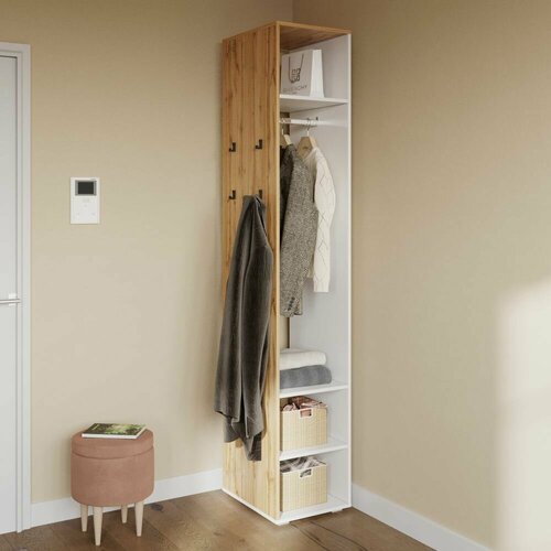 Шкаф-Стеллаж с вешалкой для прихожей вешалка напольная Принцесса Мелания Дуб вотан Белый 2200х402х500 мм 6990₽