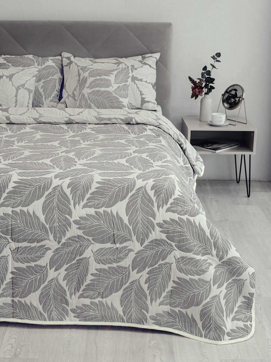 фото Двухстороннее жаккардовое покрывало BJ-012 Elintale (кремовый-серый)