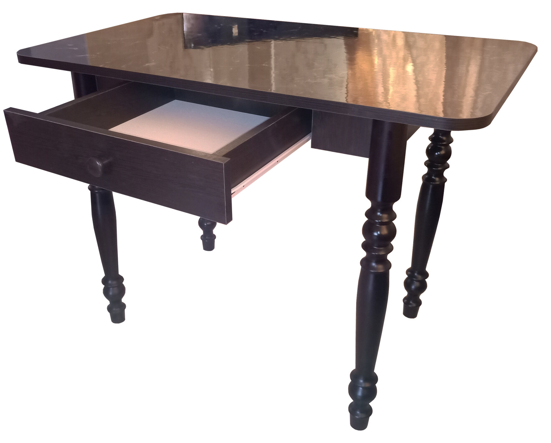 фото Стол обеденный с ящиком 100х60 на резных ножках черный мрамор