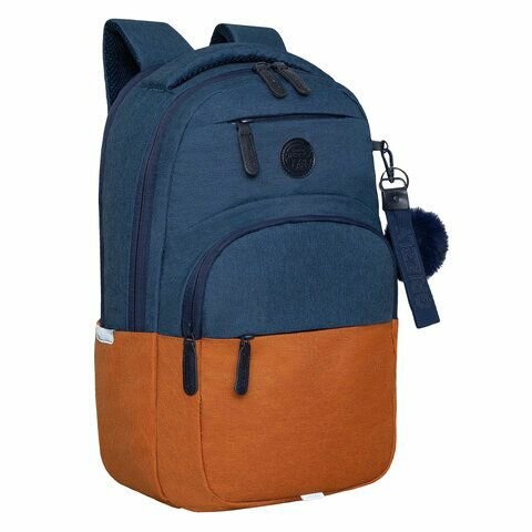 Рюкзак GRIZZLY школьный, укреп. спинка, 2 отделения, д/дев, BLUE/ORANGE, 43х27,5х16 см, RD-341-2/3