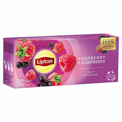 Lipton Чай фруктовый Raspberry & Elderberry малина и бузина, 20 пакетиков, 32 г (из Финляндии)