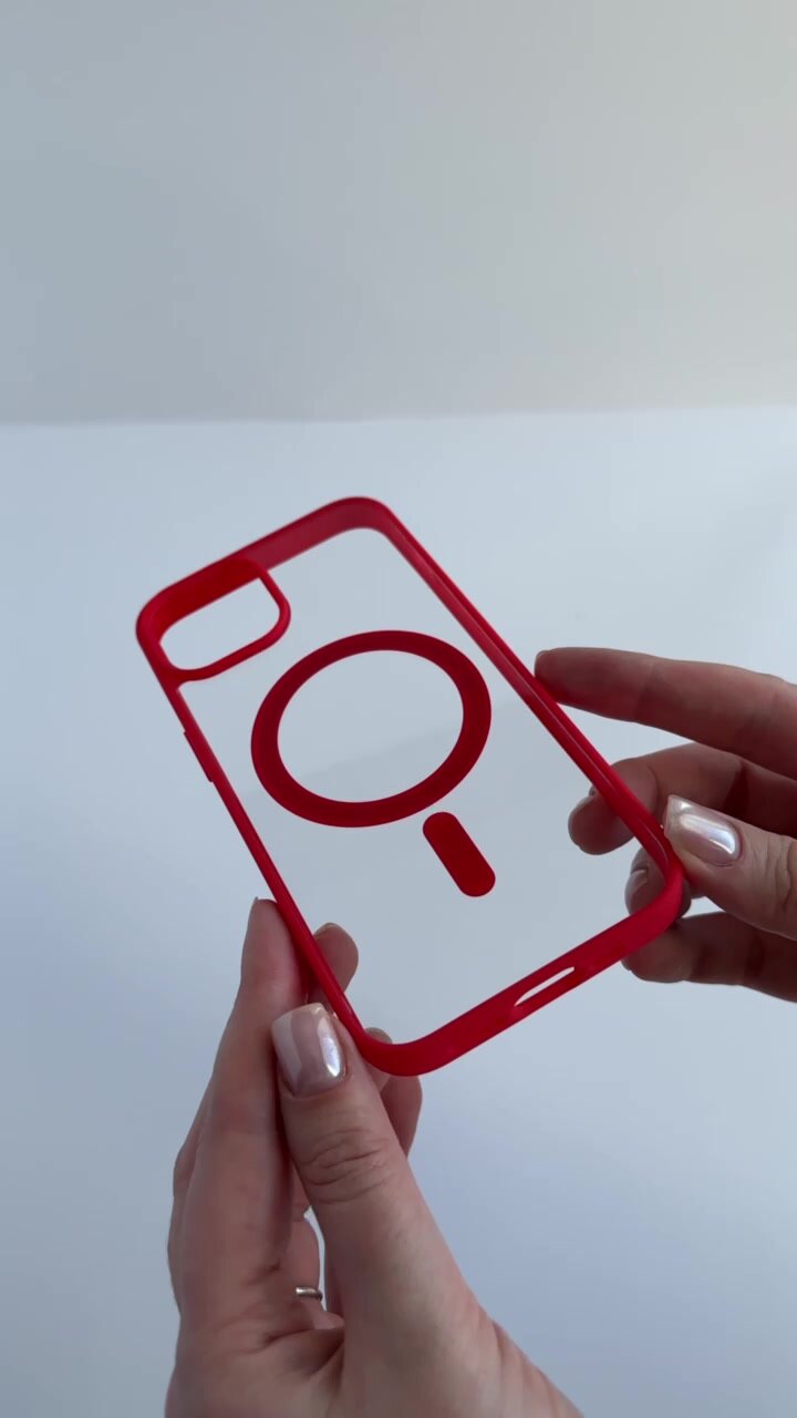 Чехол для iPhone 15 MagSafe, накладка магсейф на Айфон 15 для магнитных аксессуаров, противоударный, прозрачный красный — фото 1