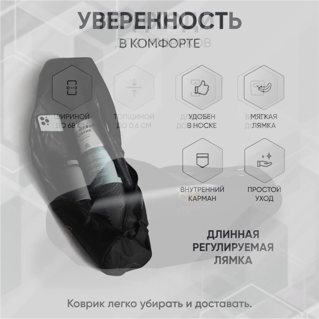 Сумка-чехол для коврика для йоги, фитнеса Арт Йогаматик черная — фото 1