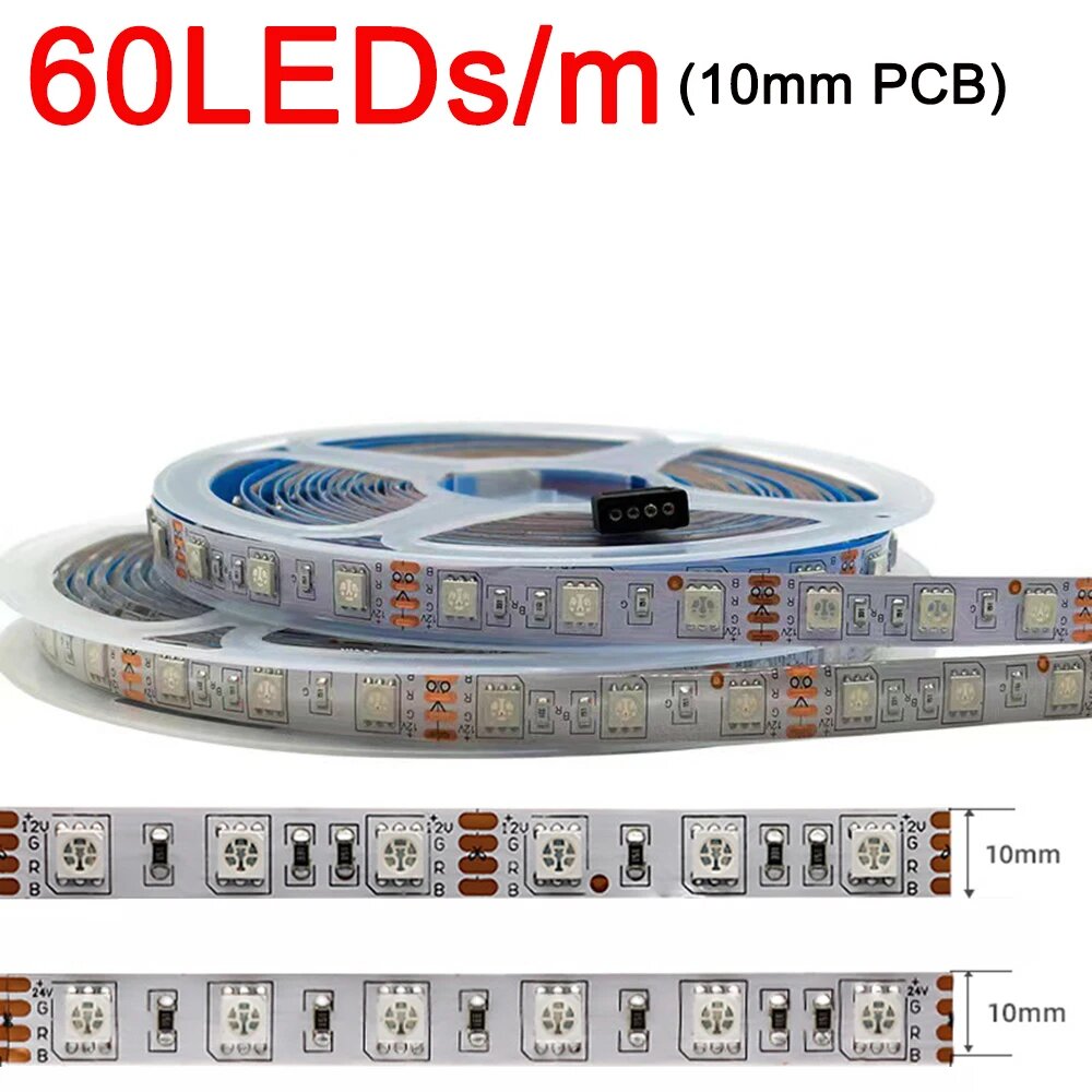 RGB светодиодная лента veromount 5м 12/24В SMD 5050 5050 RGB 60LEDs 10mm 12V DC IP65 Waterproof