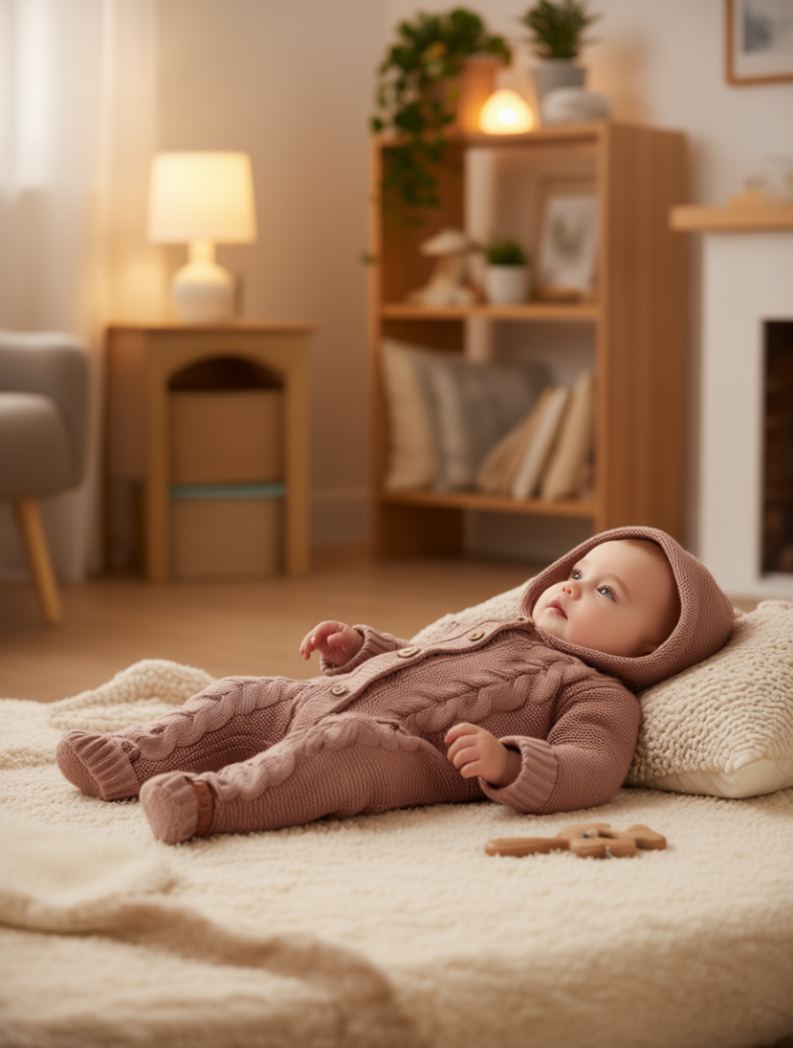 Комбинезон Вязанка Осень-зима 2024, открытая стопа, размер 56-62, пудровый