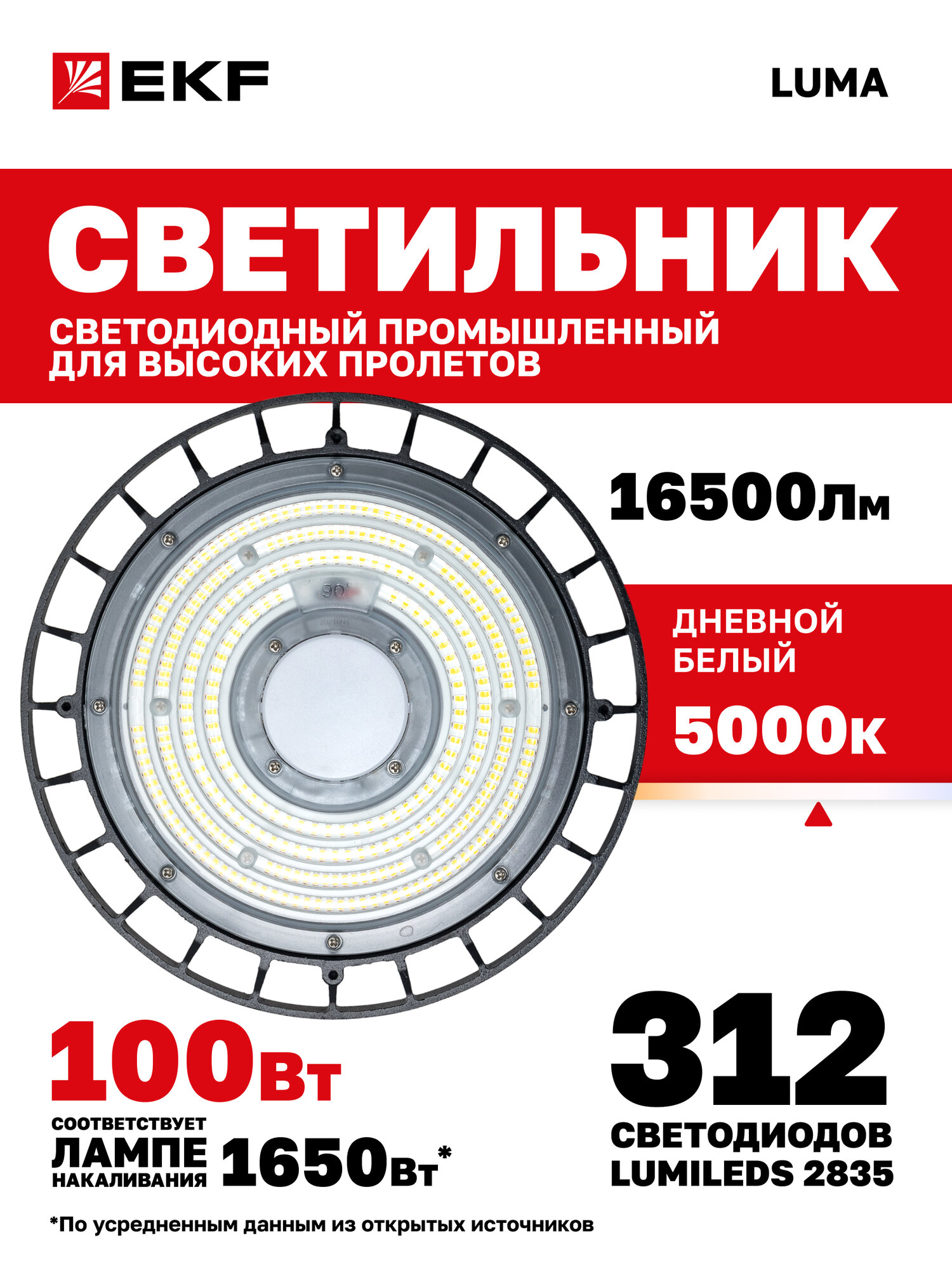 Светильник светодиодный промышленный EKF для высоких пролетов ДСП-2101 100Вт 5000К IP65