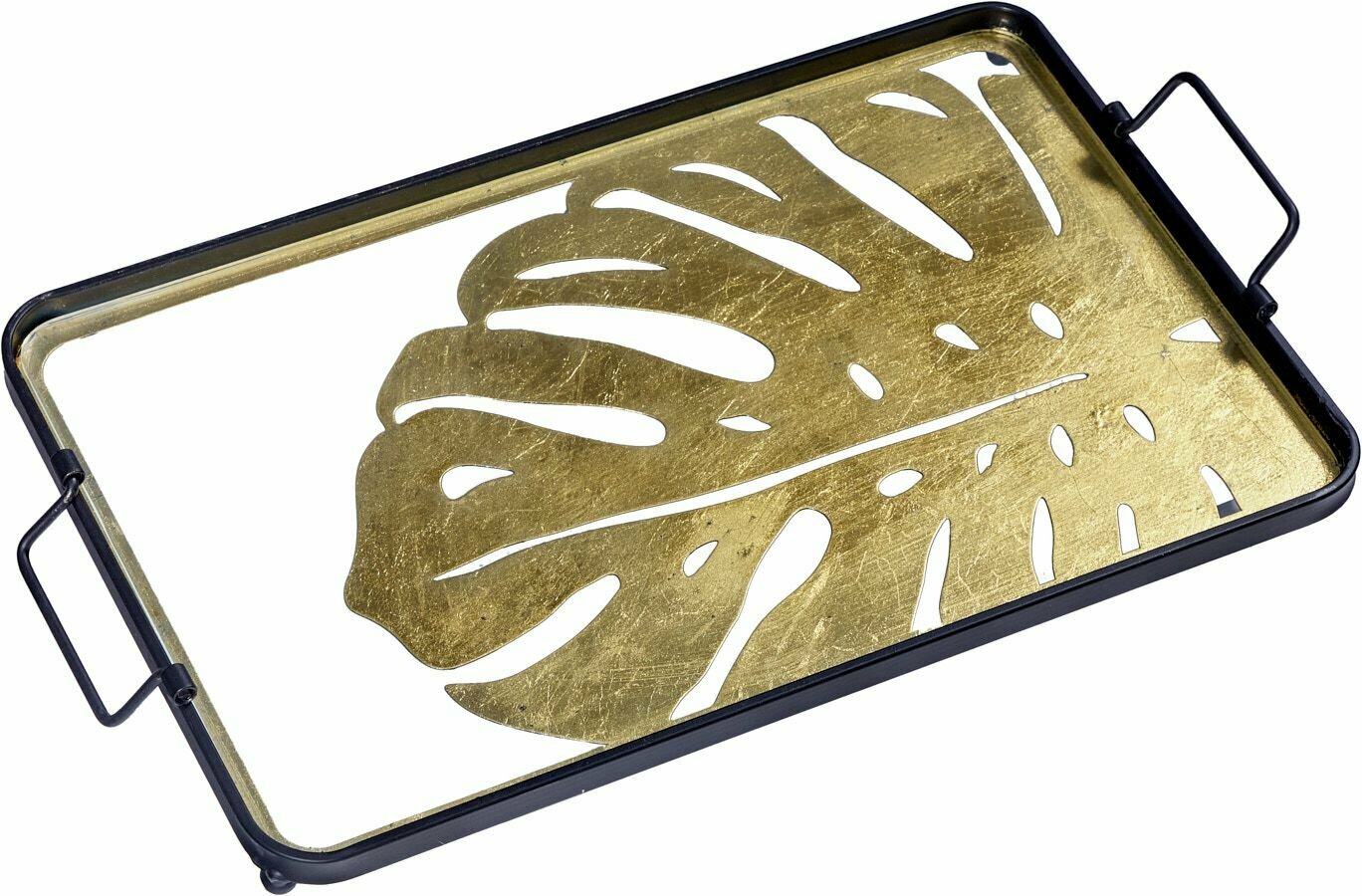 62-074 Поднос со стеклянной поверхностью 53х29х4см, металл, стекло, Glasar