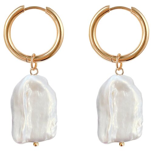 фото Серьги кольца женские бижутерные с подвесками из натурального жемчуга strekoza collection