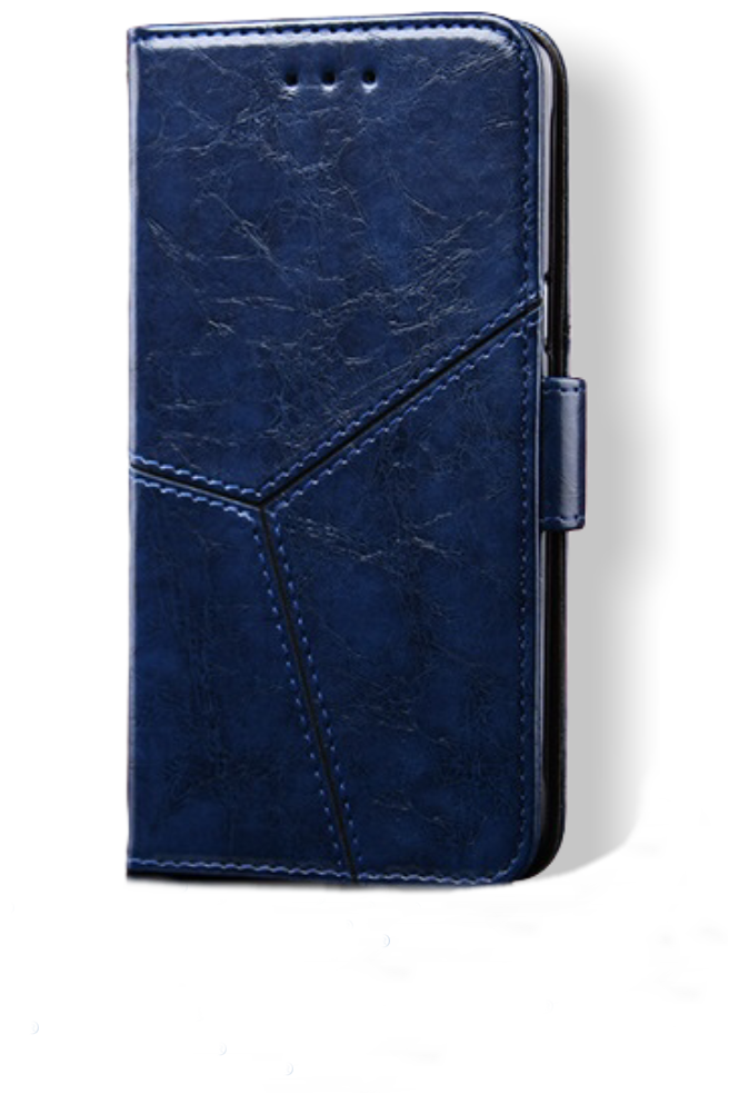 Чехол-книжка MyPads для OnePlus 9 из качественной импортной кожи прошитый по контуру с необычным геометрическим швом цвет синий
