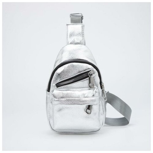 фото Сумка-слинг, отдел на молнии, 2 наружных кармана, цвет серебристый mikimarket
