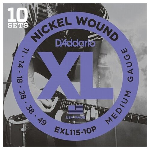 фото Exl115-10p nickel wound струны для электрогитары, medium/blues-jazz rock, 11-49, 10 компл, d'addario