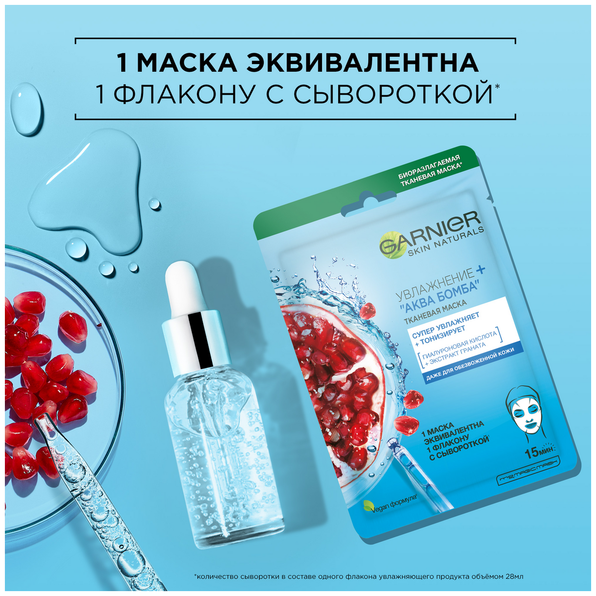 Тканевая маска для лица Garnier Skin Naturals Увлажнение + АкваБомба, 32 мл - фото №7