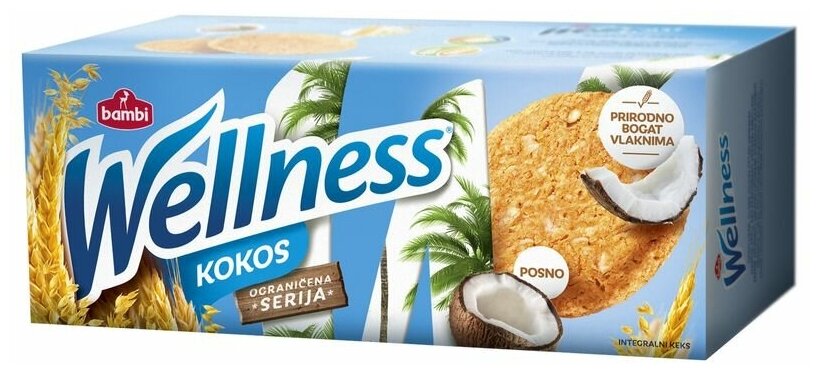 Печенье WELLNESS печенье WELLNESS цельнозерновое с кокосом и витаминами 210 г - фотография № 3
