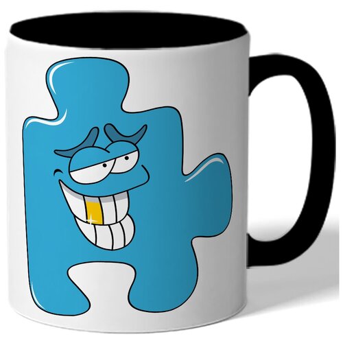 фото Кружка цветная парная в подарок влюбленным - синяя часть пазла улыбается drabs