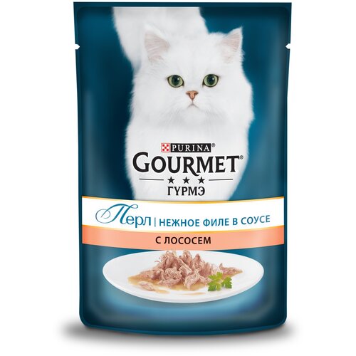 Влажный корм GOURMET Perle Мини-филе для кошек, с лососем, 24шт.*85г