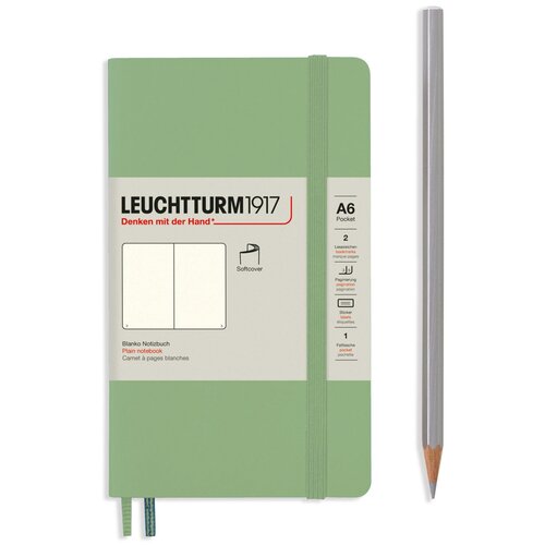 Записная книжка нелинованная Leuchtturm Pocket A6 123 стр, мягкая обложка пастельный зеленый