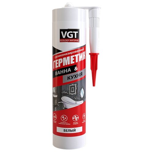 Герметик силиконизированный для ванной и кухни VGT картридж (400гр) белый