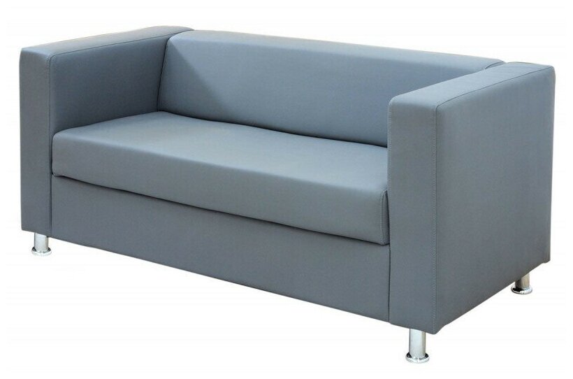 фото Диван прямой офисный из эко кожи с подлокотниками Пауза серый 150