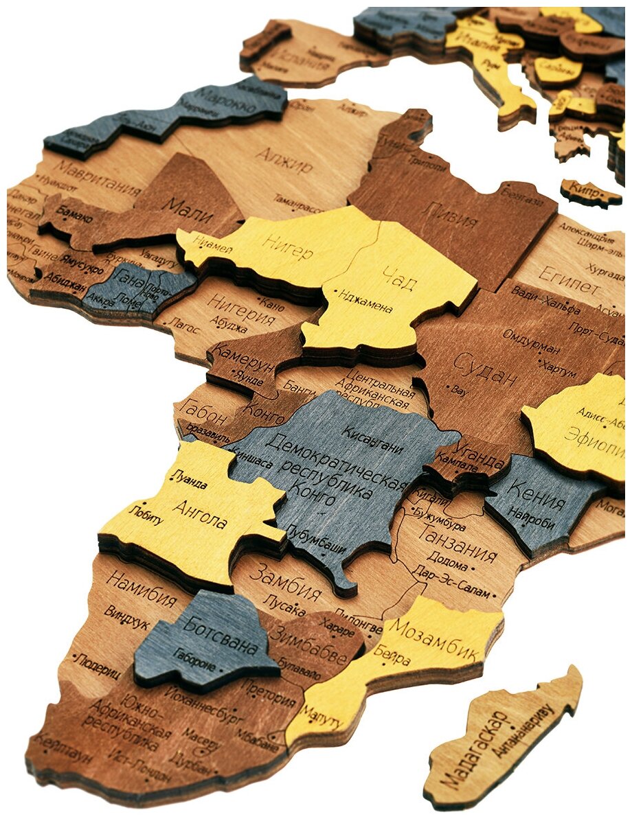 Многоуровневая карта мира 3D 160х85, см Rezlazer/ Географическая карта мира/ Декорация настенная/Карта мира из дерева, Classic