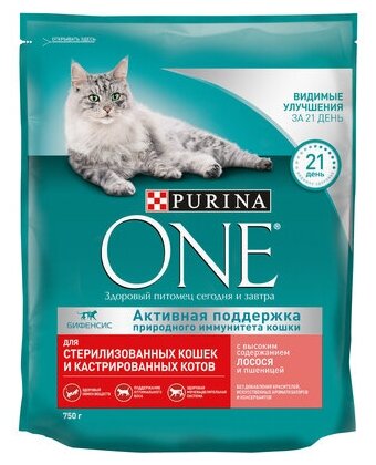 Purina One Сухой корм для стерилизованных кошек с лососем и пшеницей 1235322512397660, 0,75 кг