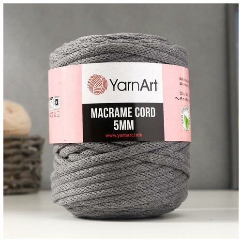 YarnArt Пряжа Macrame Cord 60% хлопок, 40% вискоза/полиэстер 5 мм 85м/500гр (774 т. серый)