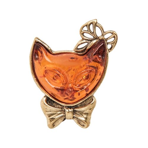 Брошь Кошка Кити (латунь, янтарь) AM-2342 113-708748