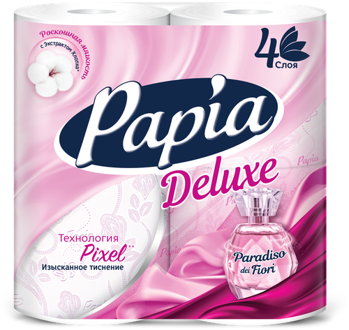 Туалетная бумага Papia Deluxe Paradiso dei Fiori четырехслойная 4 шт., белый, цветочный