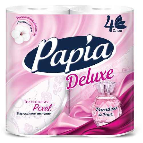 Купить Туалетная бумага PAPIA DELUXE Парадизо Фиори 4 слоя 8 рулонов, белый, первичная целлюлоза, Туалетная бумага и полотенца