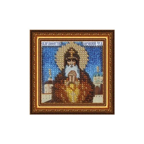 Рисунок на ткани вышивальная мозаика арт. 4053 Икона Св. Пафнутий 6,5х6,5 см вышивка бисером вдохновение цветочный микс 19x38 см