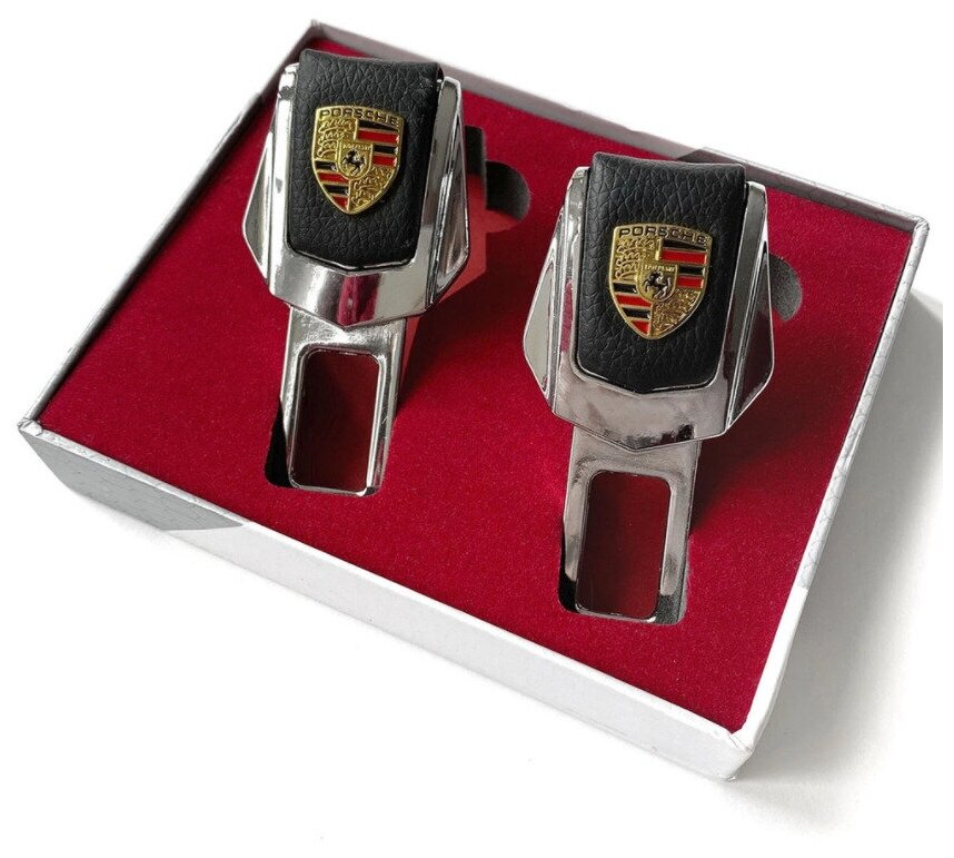 Заглушки ремней безопасности для "Porsche" (Порше). Натуральная кожа и хромированный металл. В подарочной упаковке комплект из 2 штук.