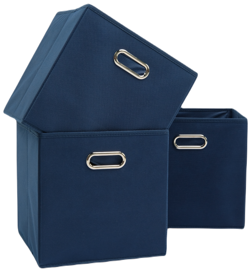 Набор складных коробок для хранения Home One, 30х30х30см, 3шт, металл. ручки, синий - фотография № 1