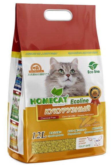 Наполнитель HOMECAT Eco Line, с ароматом кукурузы, Trixie (товары для животных, комкующийся 12 л, 77512M)