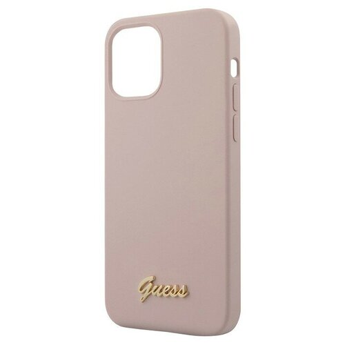 фото Guess чехол guess liquid silicone gold metal logo для iphone 12 mini, розовый