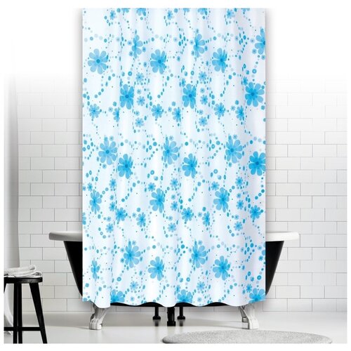 Штора для ванной комнаты Лютик, тканевая штора (занавеска) для ванной, полиэстер, 180x200 см