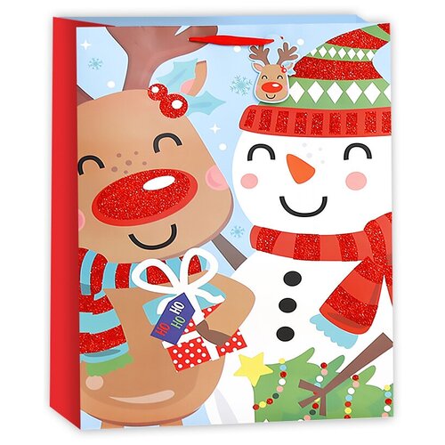 фото Пакет подарочный, снеговик и олень, с блестками, 50*38*18 см, 1 шт. дон баллон