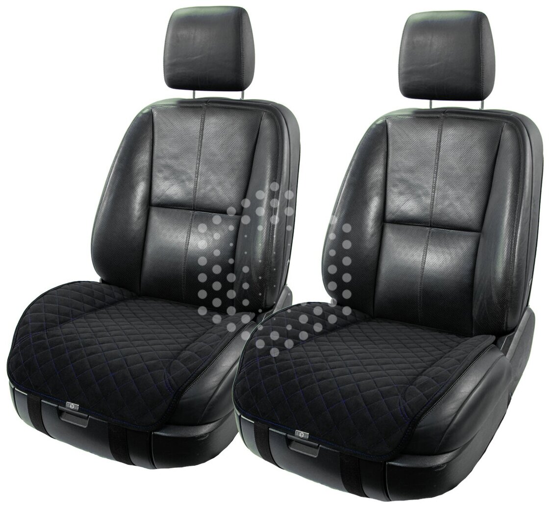 Трокот / Комлпект автомобильных накидок на передние сиденья / 2 штуки / На нижнюю часть сиденья, Черный (Синяя строчка)