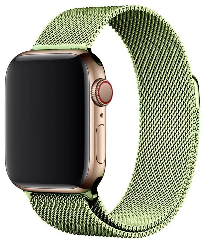 Металлический ремешок для часов Apple Watch 42-44 mm Миланская петля / Стальной браслет сетчатый гипоаллергенный ( Светло-зеленый )