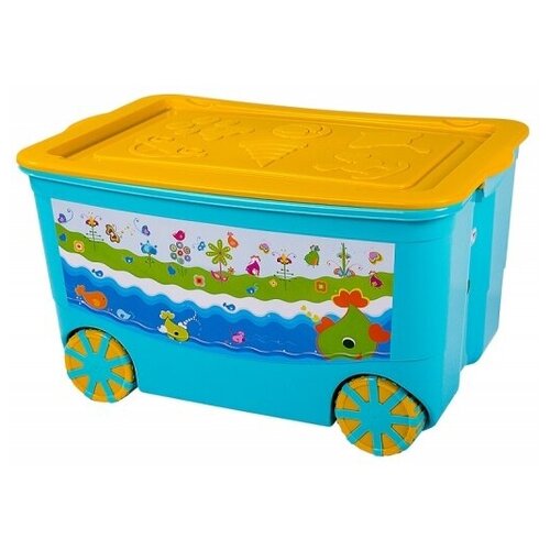 фото Ящик для игрушек на колесах kidsbox, голубой/желтый, elfplast