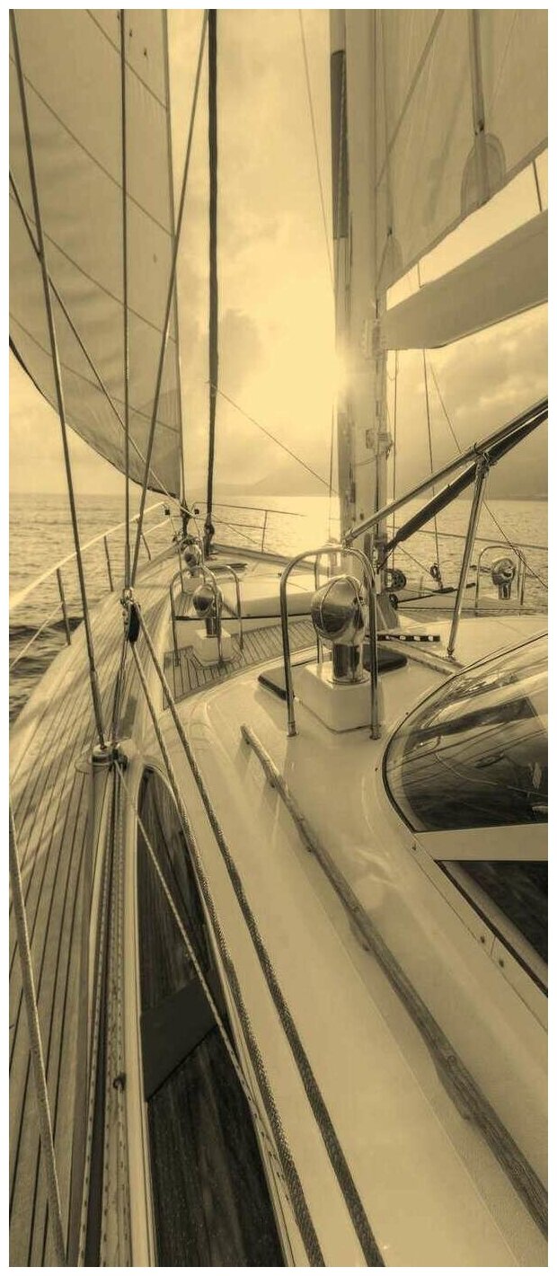 Самоклеящиеся фотообои "На закат, на яхте", размер: 90x210 см, эффект: сепия, отраженный