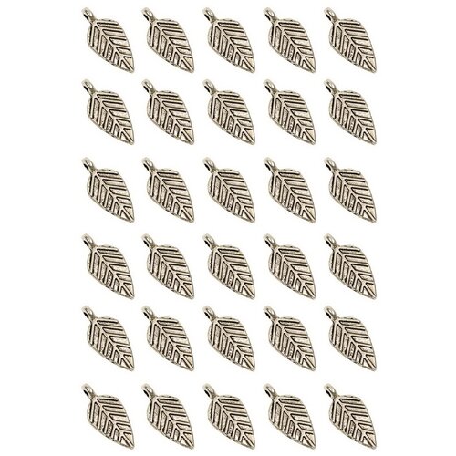 фото Набор подвесок, листик, размер 19х14х1, 5 мм, материал: сплав олова с покрытием "старинное серебро", 30 шт. kaboshon